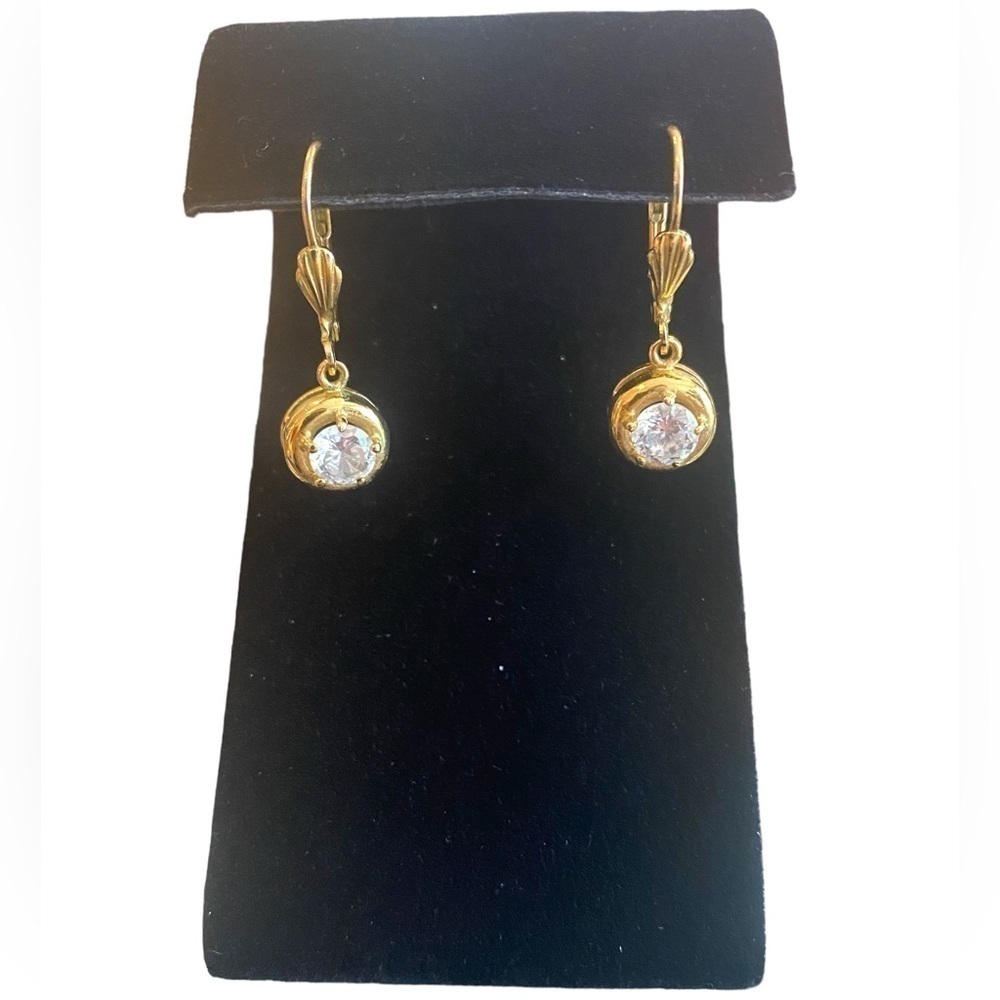 Vintage Gold Colored and Rhinestone Dangling Earrings